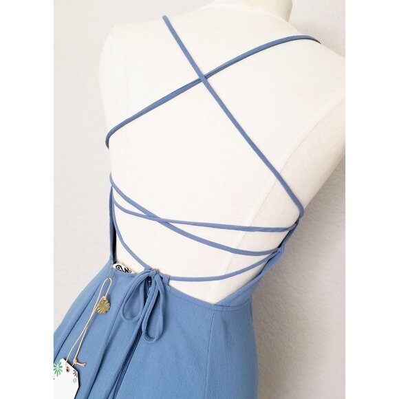 NEW Show Me Your Mumu Victoria Mini Dress Crisscross Laced Up Back Blue M $140 - Picture 7 of 13